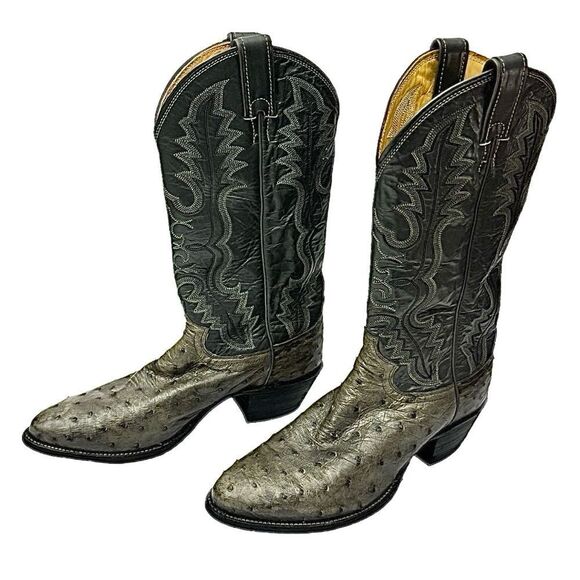 Justin Boots #8936 Men’s Cowboy Boots Antique Grey Ostrich Leather Size 8D - Picture 5 of 12